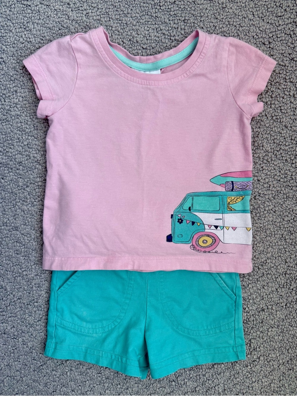 Hanna Andersson Pink Tee with Teal Van Graphic